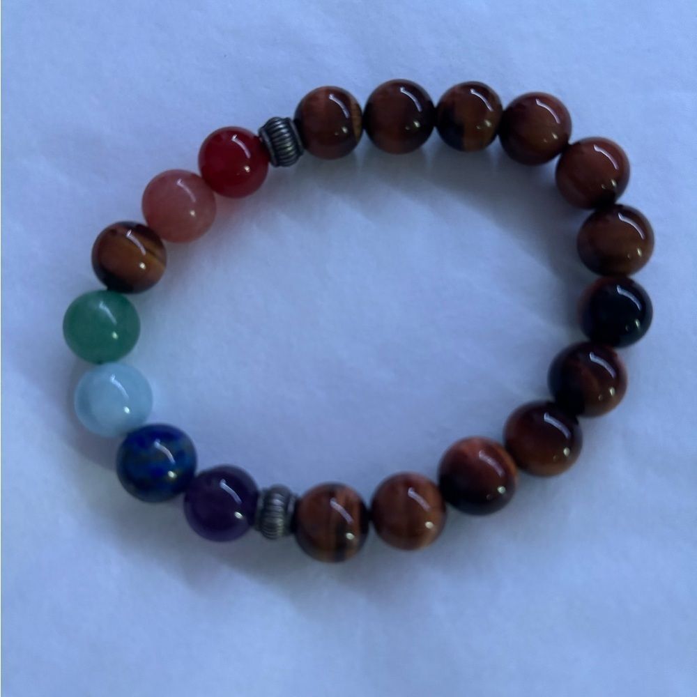 7 Chakra Tiger Eye Colorful Beaded Bracelet with‎ Natural Stones